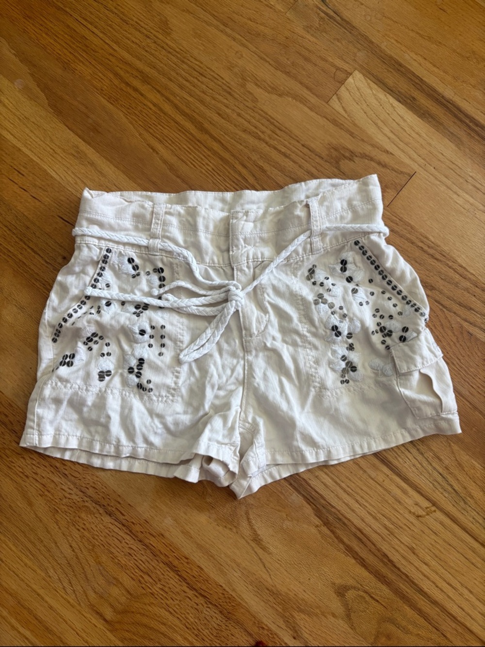 Da-Nang White High-Waist Embellished Tie-Front Shorts